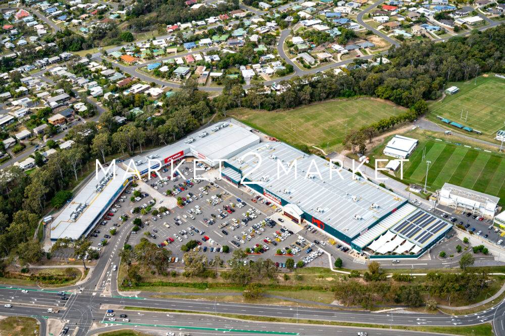 Aerial view of Clinton shopping precinct in Gladstone, Queenslan