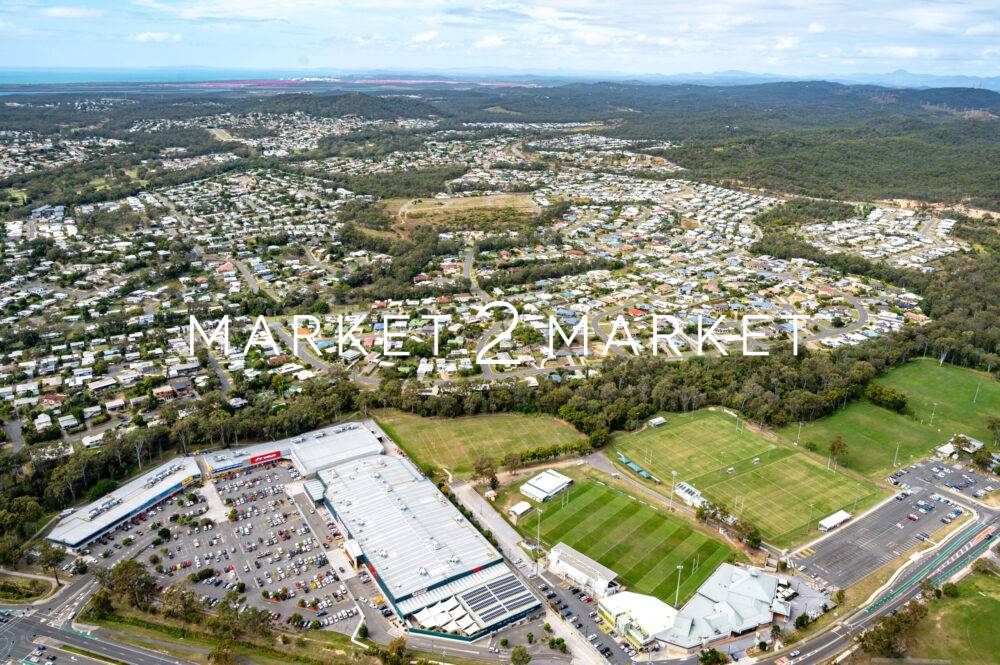Aerial view of Clinton shopping precinct in Gladstone, Queenslan