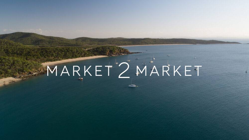 Aerial View of moored sailing yachts off the coast of Great Keppel Island